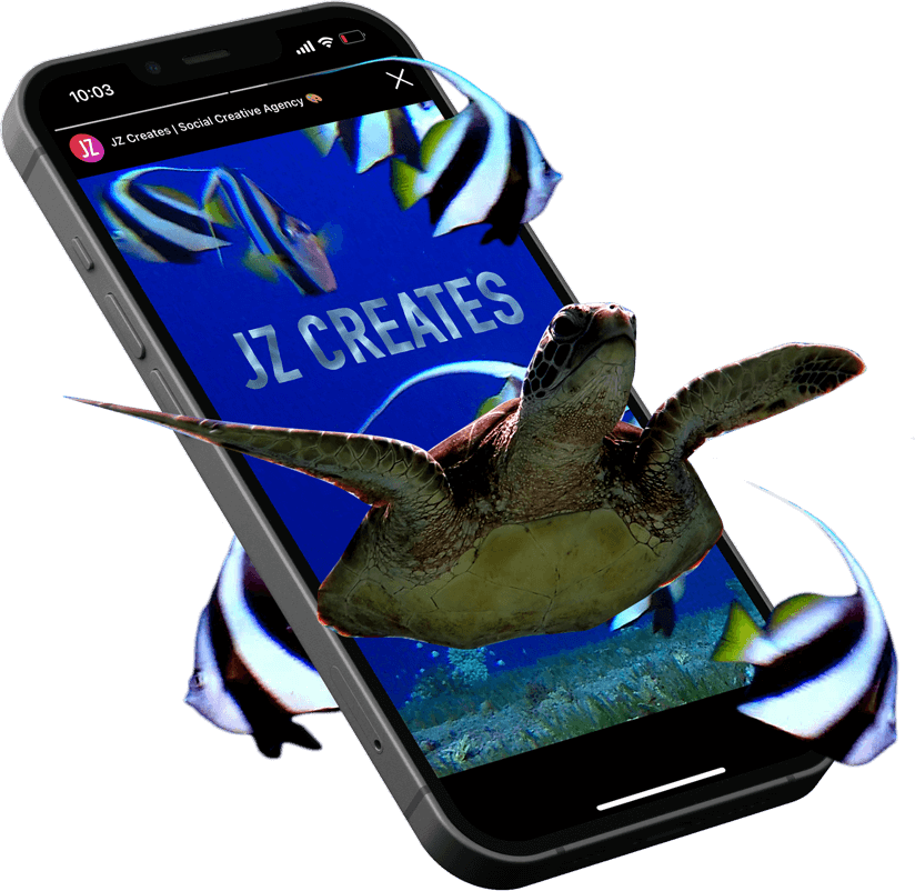 JZ Creates 3D ocean turtle and fish swimming out from the phone’s screen