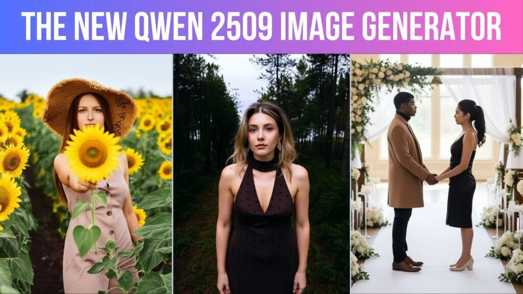 Three images showcasing Qwen 2509 image generator photo realism