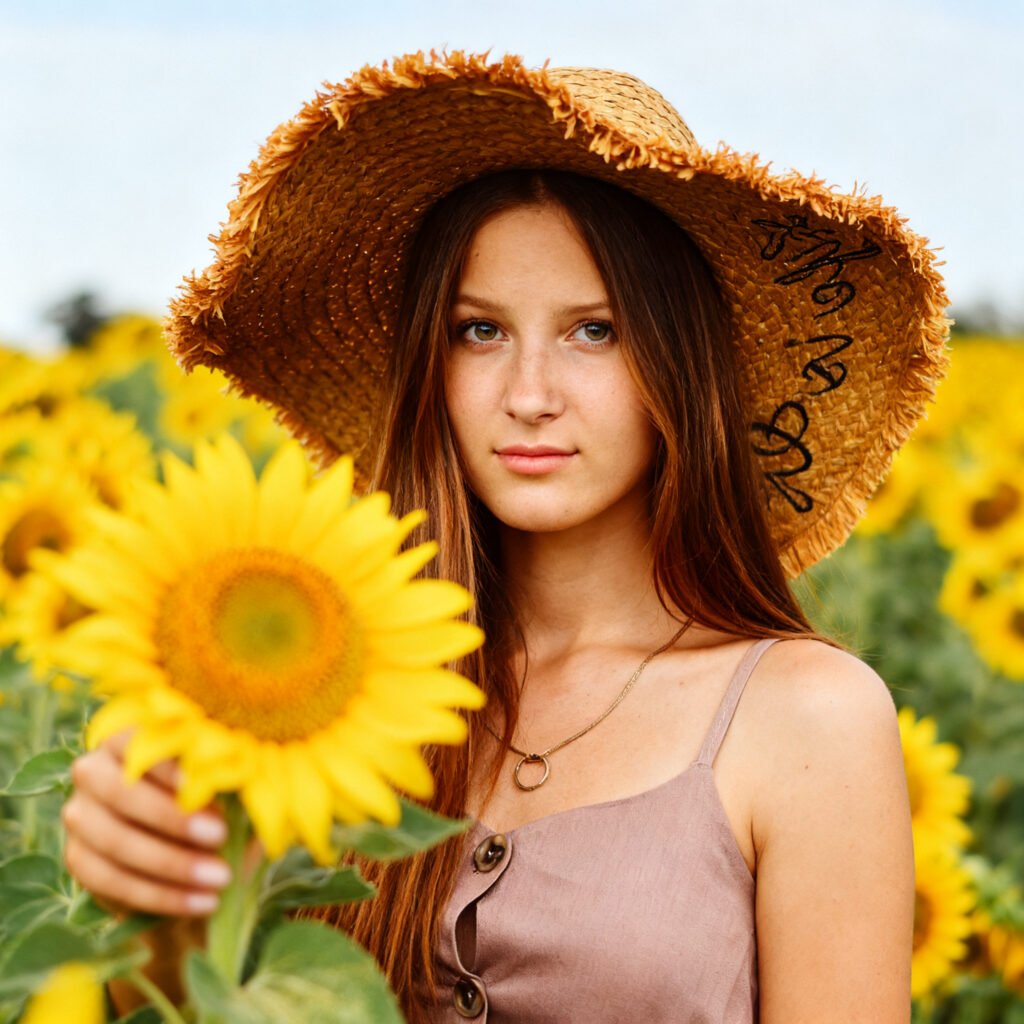 The New Qwen 2509 Image Generator: Can It Beat Nano Banana and Seedream 4.0? Let’s Find Out. 4 Woman in sunflower field wearing straw hat and buttoned summer dress