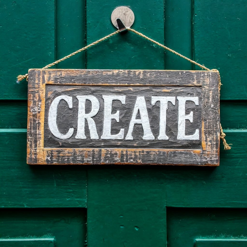 The New Qwen 2509 Image Generator: Can It Beat Nano Banana and Seedream 4.0? Let’s Find Out. 28 Wooden sign with word create hanging on green painted door