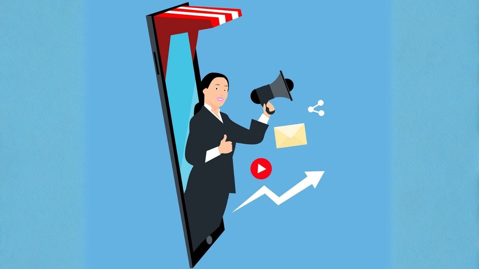 Read This Before You Boost Another Post: Digital Marketing and Advertising Services for Small Businesses That Win Customers 2 Cartoon woman promotes content using megaphone from smartphone screen