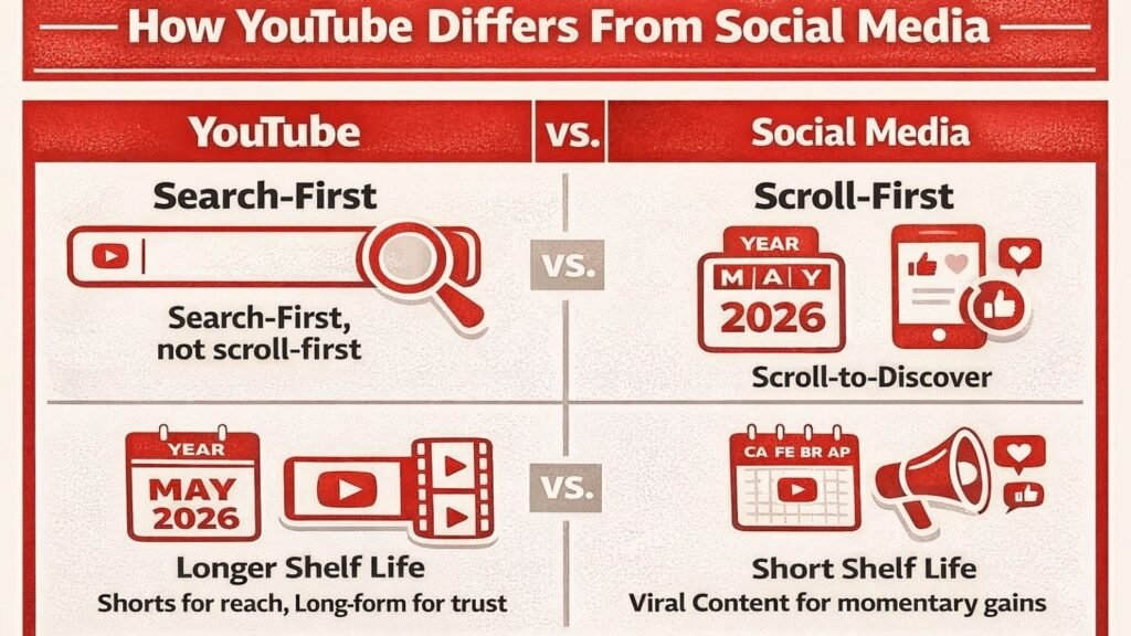 Still Not Using YouTube for Marketing? Your Competitors Are and Here Is Everything You Need to Know 3 YouTube vs social media visual showing shelf life and discovery style