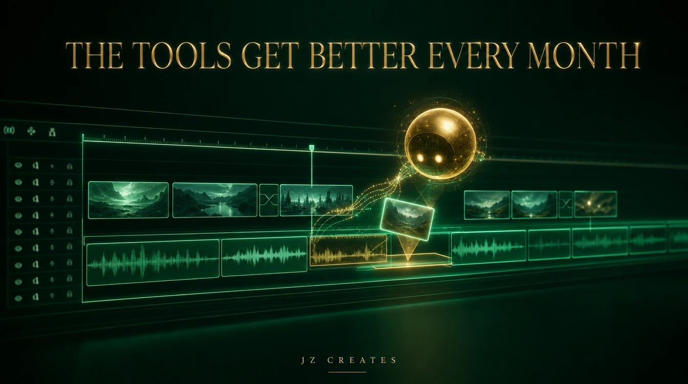 The AI Video Creation Tools We Actually Use in 2026 3 AI agents learning to edit video on a holographic timeline as AI video creation tools improve every month