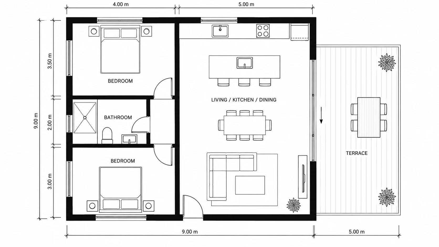 GPT Image 2.5 use cases: two bedroom architectural floor plan