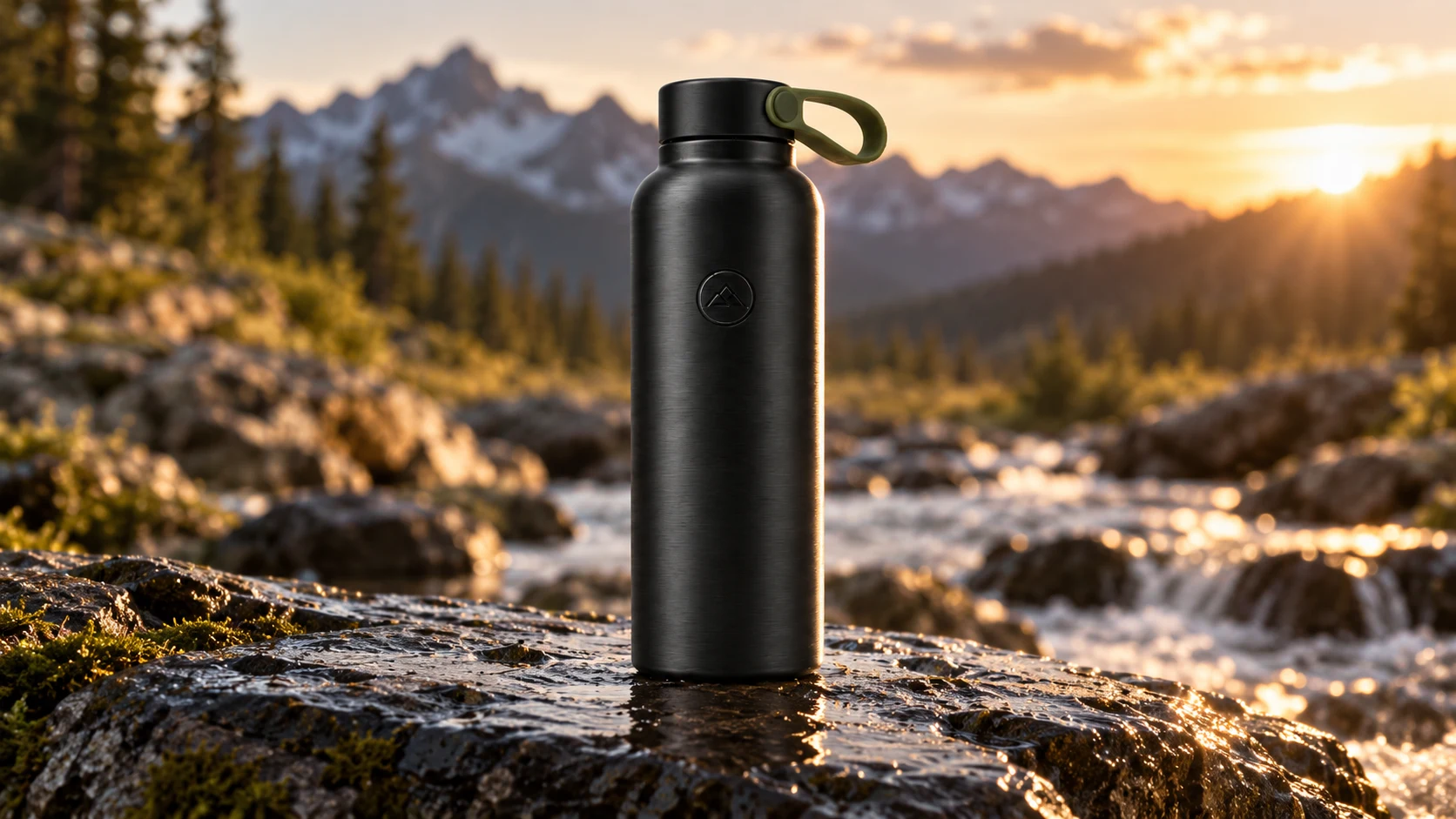GPT Image 2.5 use cases: the same bottle restaged beside a mountain stream