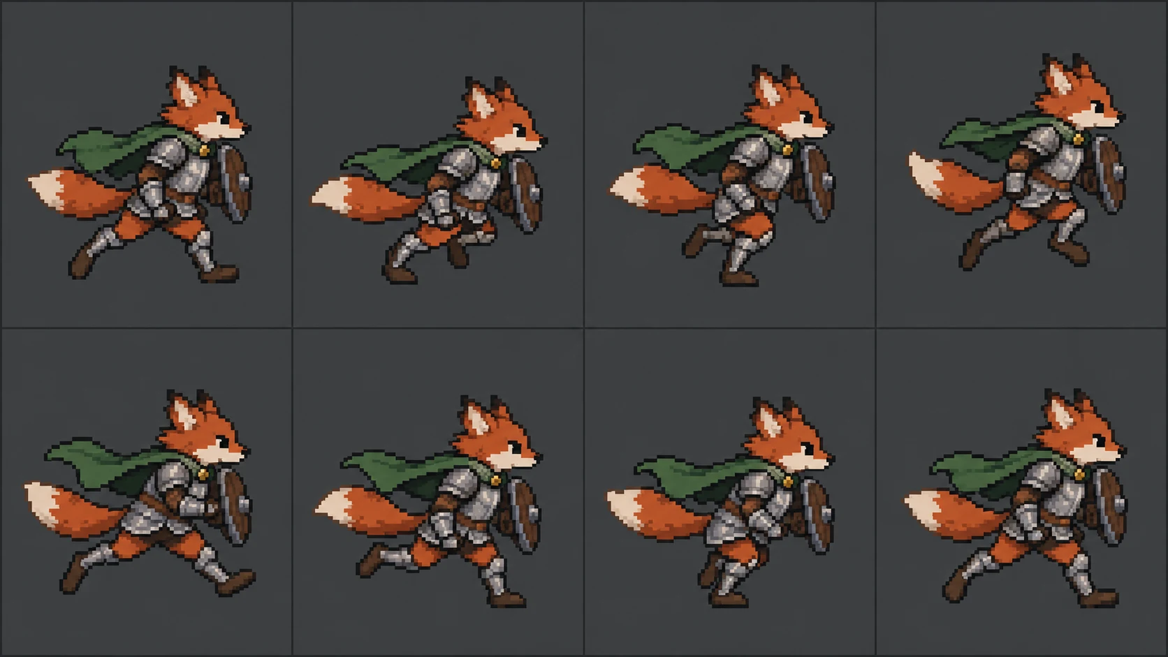 GPT Image 2.5 use cases: eight frame pixel art run cycle sprite sheet