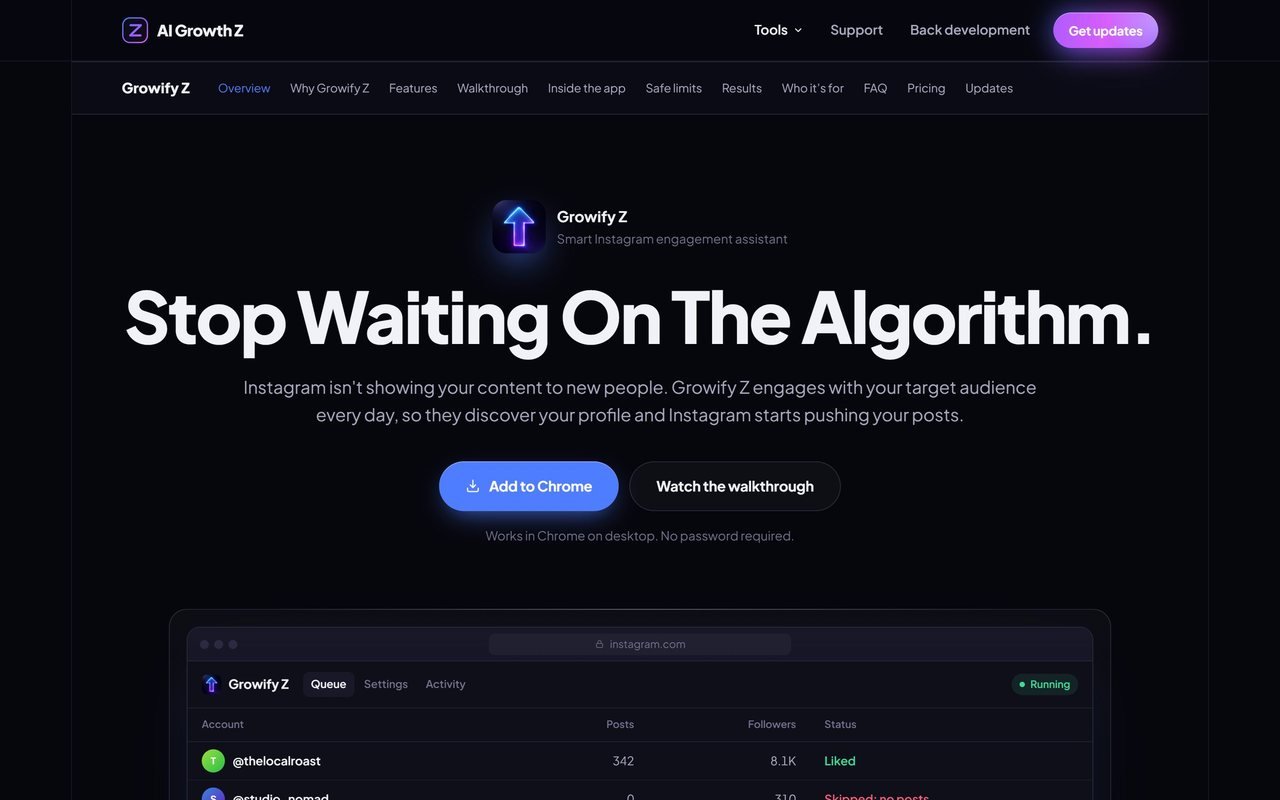 Growify Z landing page hero