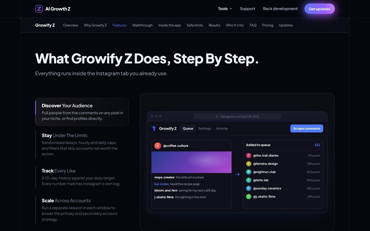 Growify Z step-by-step features