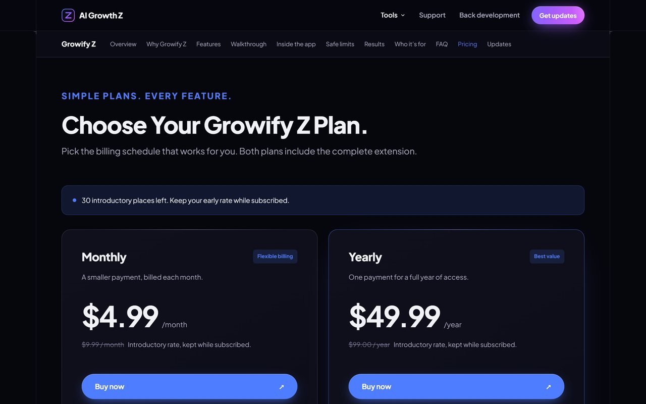 Growify Z pricing plans