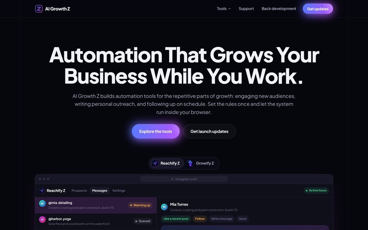 The AI Growth Z homepage, designed and built by JZ Creates
