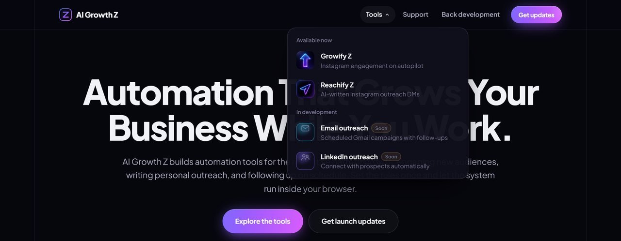 AI Growth Z Tools menu