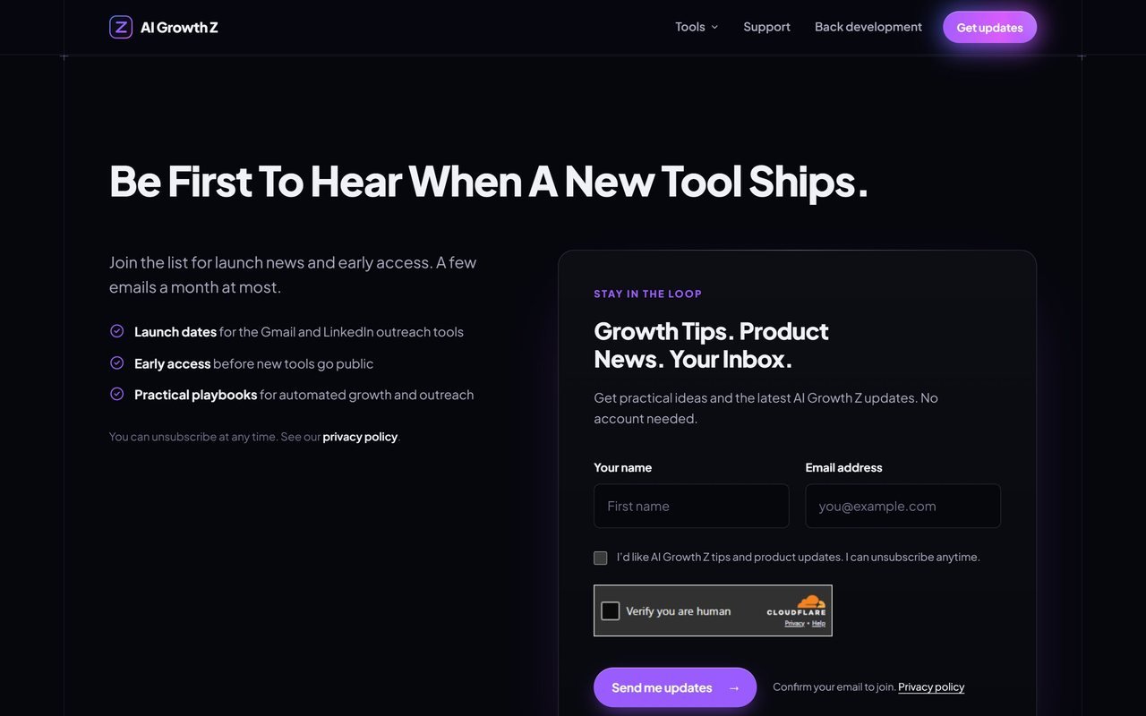 AI Growth Z launch-updates signup