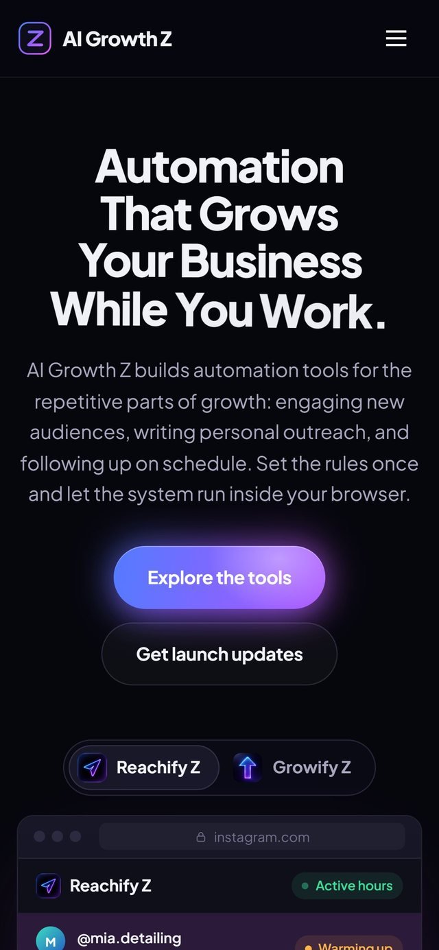 AI Growth Z homepage on a phone